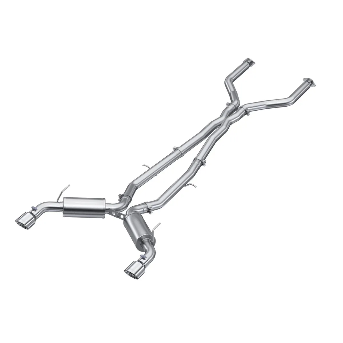 Armor Pro Cat Back Exhaust System; 3 in.; Incl. Ext. Pipe/X-Pipe/Muffler/Tailpipes/4.5 in. OD Tips; Dual Rear Exit; T304 Stainless Steel; product image