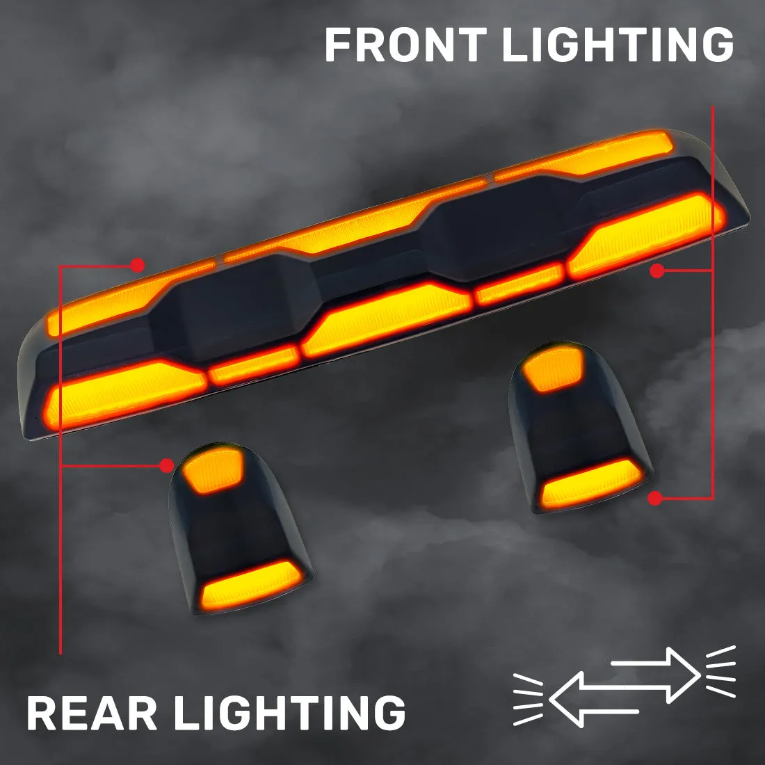 Gmc Chevy 20-23 4th Gen Body Style Heavy-Duty 3-Piece Set Amber Cab Roof Light Lens With 2-Way Forward Rear Facing Amber Ultra High-Power Leds - Includes Complete Wiring Kit For Installation on Truck That Did Not Come With OEM Installed Cab Roof product image