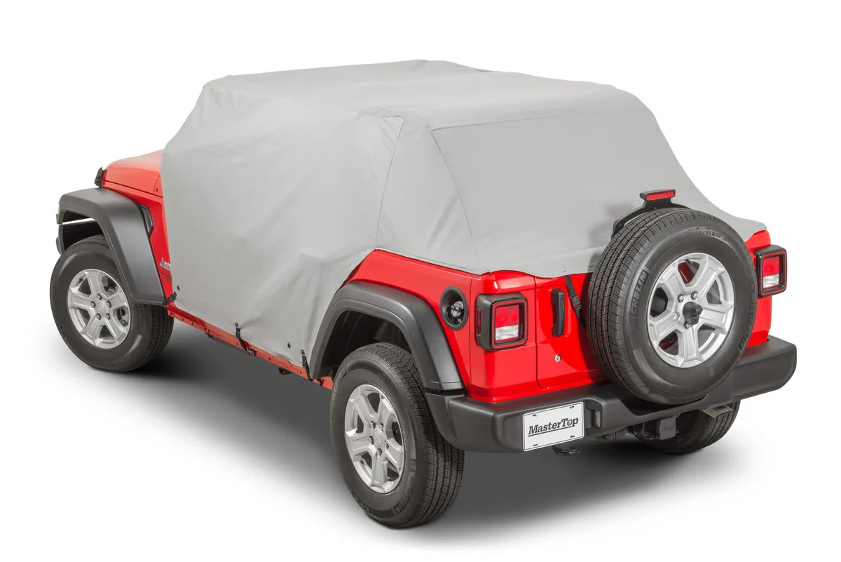 Full Door Cab Cover 2018-2024 Jeep JLU Wrangler 4Dr W/Factory Soft Top Folded Down Gray Denim MasterTop product image