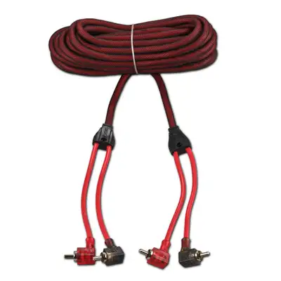 DS18 100% OFC Ultra Flex 2-Channel RCA with 90 Degree Ends, Dual Twist Wire, Red Braided Jacket - 20 ft