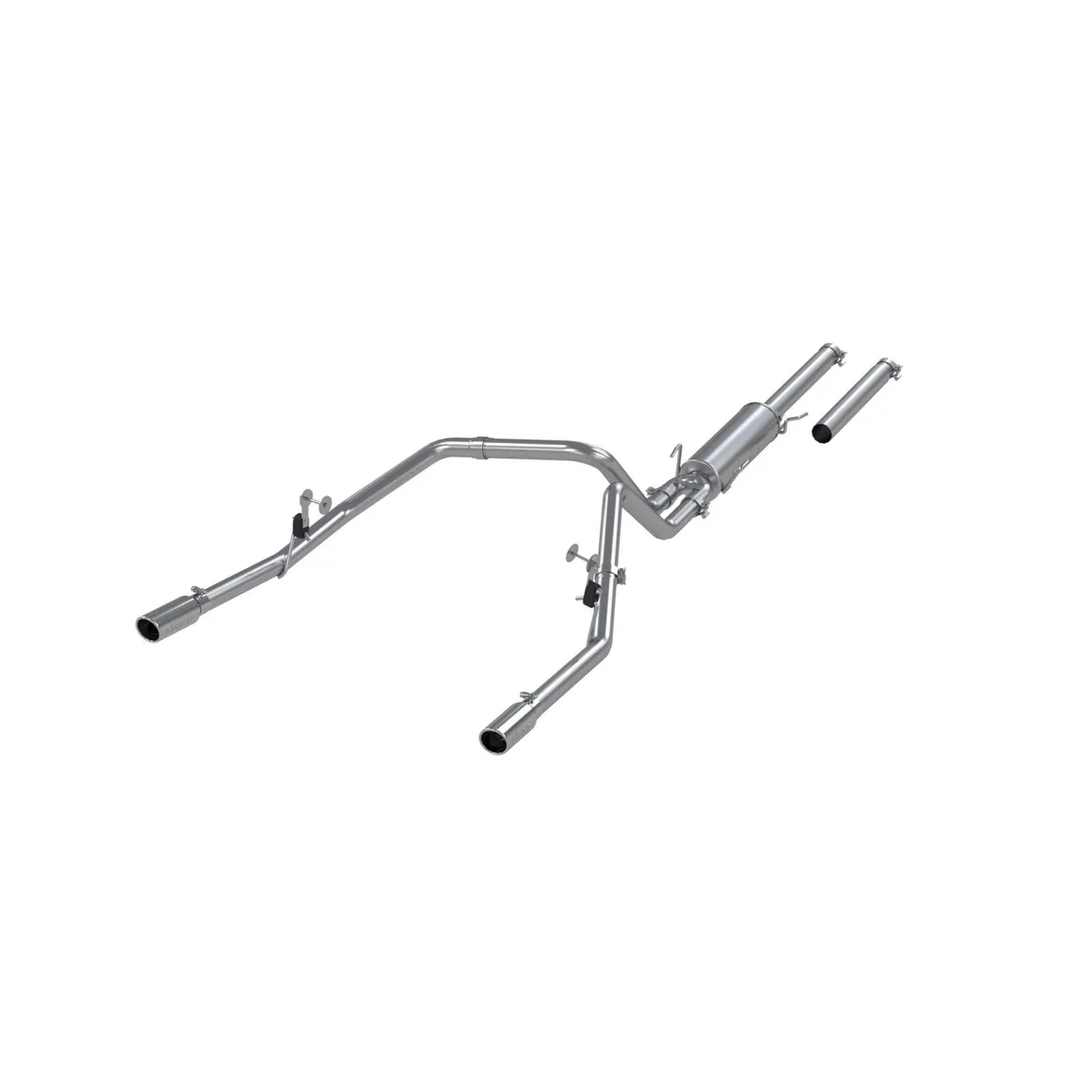 Armor Lite Cat Back Exhaust System; 3 in.; Incl. Ext. Pipe/Muffler/Over Axle Pipes/Tailpipes/Hardware/3.5 in. OD Tips; 2.5 in. Dual Split Rear Exit; Aluminized; product image