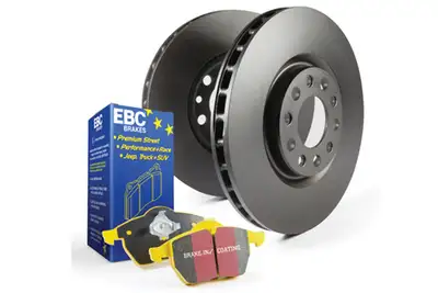 EBC Brakes S13 Kits Yellowstuff and RK Rotors; Rear; FMSI Pad No. D1855; Vented; 5 Bolt Holes; 305mm Dia.; 59mm Height; 25mm Thick; 69mm Center Hole Dia.;