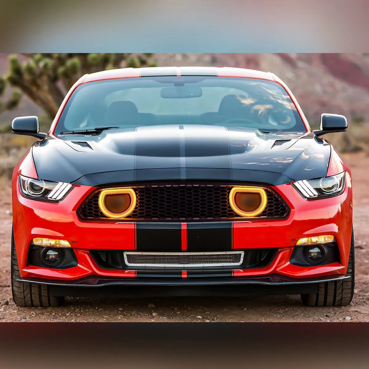 American Modified Amfmca00615 Mach 1 Style Upper Grille With LED DRL And Turn Signal - Matte Black product image