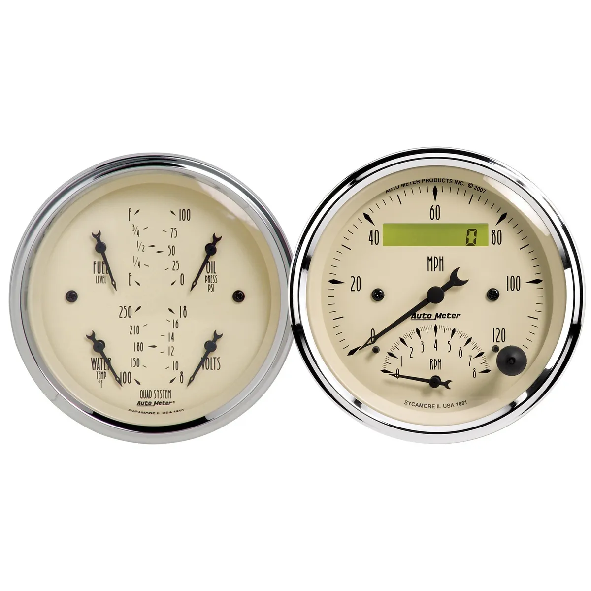 2 Pc. Gauge Kit, 3-3/8 In. Quad & Tach/Speedo, 240-33 o, Antique Beige product image