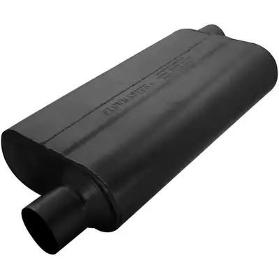 Flowmaster 50 Series Delta Flow Muffler 2.50in IN (O) / OUT (O) Opposite Side Offsets: ea 16 Gauge Aluminized Steel