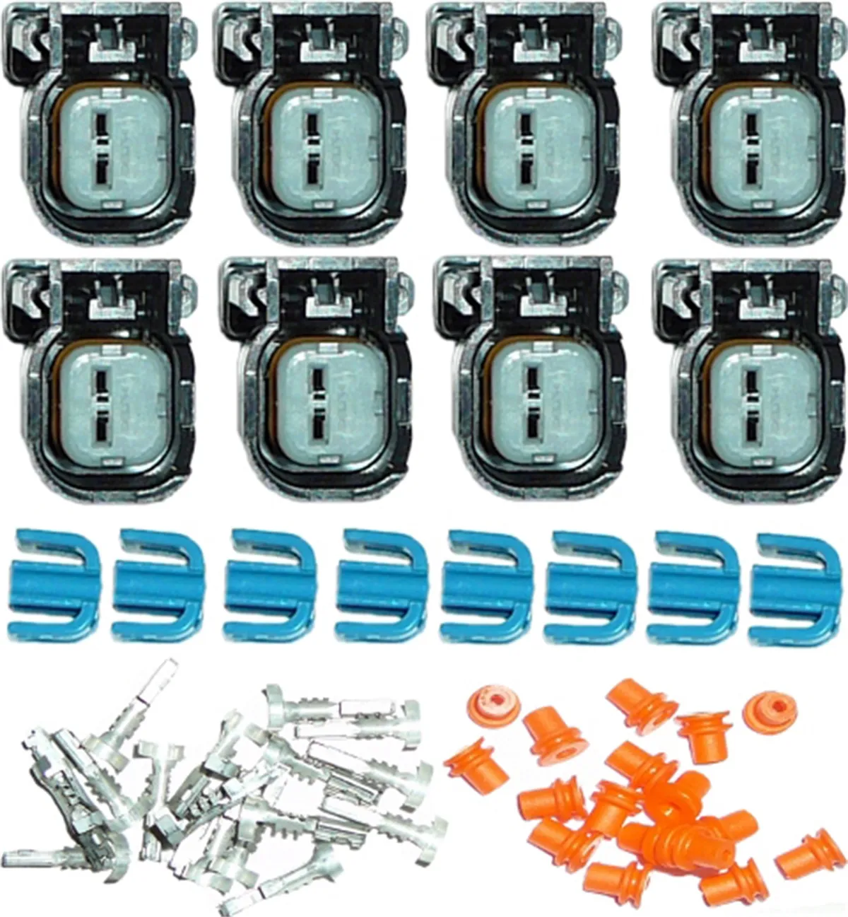 EV6/USCAR Fuel Injector Connector Kit; Incl. Terminals; Seals; Terminal Locks; Connectors For 8 Injectors; product image