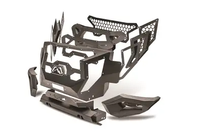 Fab Fours Grumper Grill/Front Bumper; 2 Stage Black Powder Coated; Combines Both Grille And Bumper;