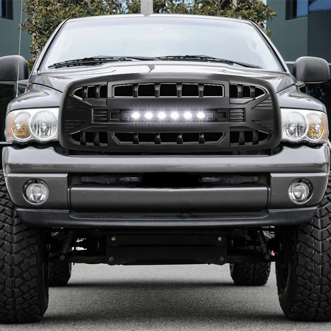 Armor Grille W/ Off-Road Lights - Matte Black For 2002-2005 Dodge Ram 1500/ 2500/ 3500 product image