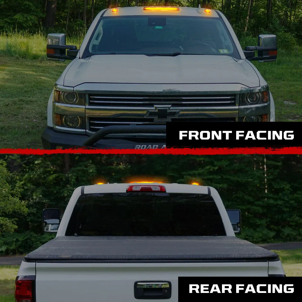Gmc Chevy 15-19 3rd Gen Body Style Heavy-Duty 3-Piece Set Smoked Cab Roof Light Lens With 2-Way Forward Rear Facing White Ultra High-Power Leds - Plug-N-Play Installation Replaces OEM Installed Cab Roof Lights product image