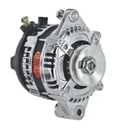 Power Master Alternator; GM; 175 Amp; 1 Wire Hair Pin Style; 6.61 In. Straight Mount; 10DN; 10si; 12si; CS130; 175Top/145 Idle; Chrome;