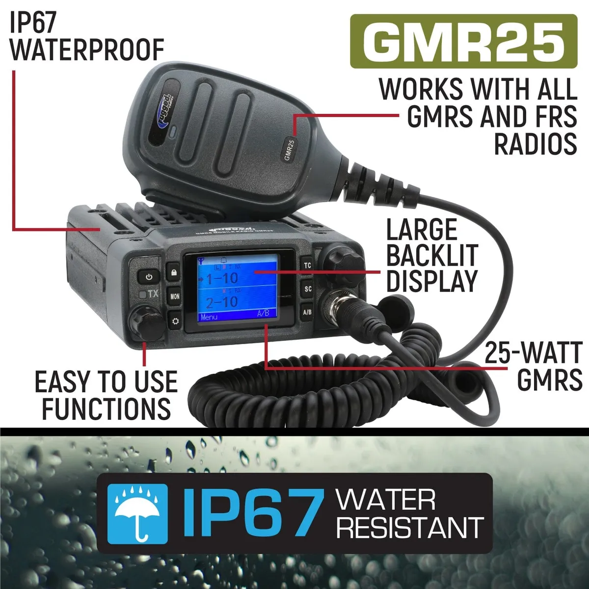 Essential Radio Kit Gmr25 Waterproof Gmrs Mobile 25watt Radio Kit With Externa product image