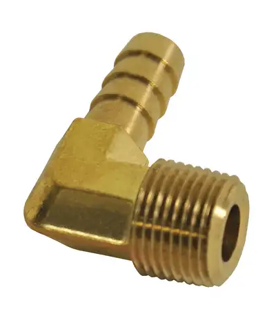 Derale 3/8in NPT Male x 3/8in Barb 90 Degree Hose Fitting