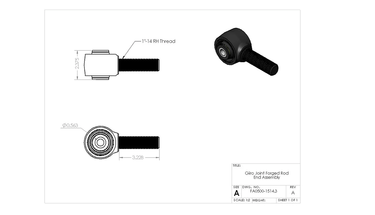Forged Rod End 1"-14 RH 2-3/8" Width 9/16" product image