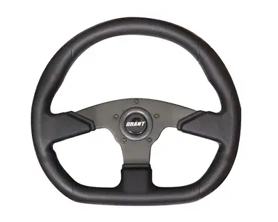 Grant Performance/Race Series Aluminum Steering Wheel; 13.75 in. x 11 3/4 in.; 1 1/2 in. Dish; Contoured Polyurethane Grip; Black Aluminum 3-Spoke Design;