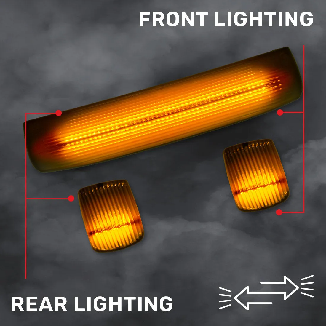 Gmc Chevy 15-19 3rd Gen Body Style Heavy-Duty 3-Piece Set Smoked Cab Roof Light Lens With 2-Way Forward Rear Facing White Ultra High-Power Leds - Plug-N-Play Installation Replaces OEM Installed Cab Roof Lights product image