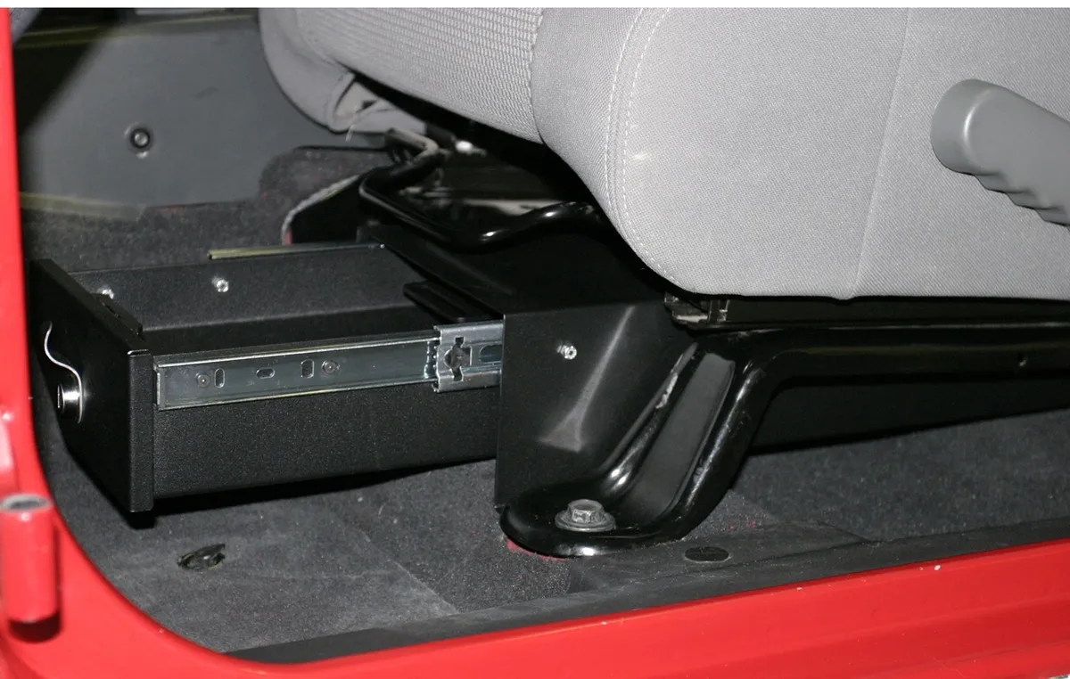 Front Driver Side Underseat Drawer - '07-18 Wrangler JK 4-Door; '07-11 Wrangler JK 2-Door w/o Flip Seat (Black; Standard Key) product image