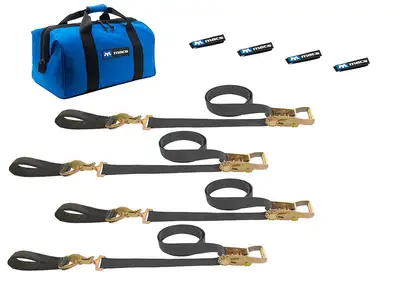 Mac's Tie Downs Ultra Pack Black 2in x 8ft Direct Hook Ratchet Straps And (Axle Straps Black 2in x 24in )