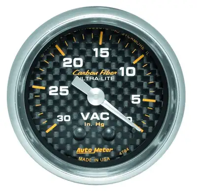 AutoMeter Gauge, Vacuum, 2 1/16", 30inHg, Mechanical, Carbon Fiber
