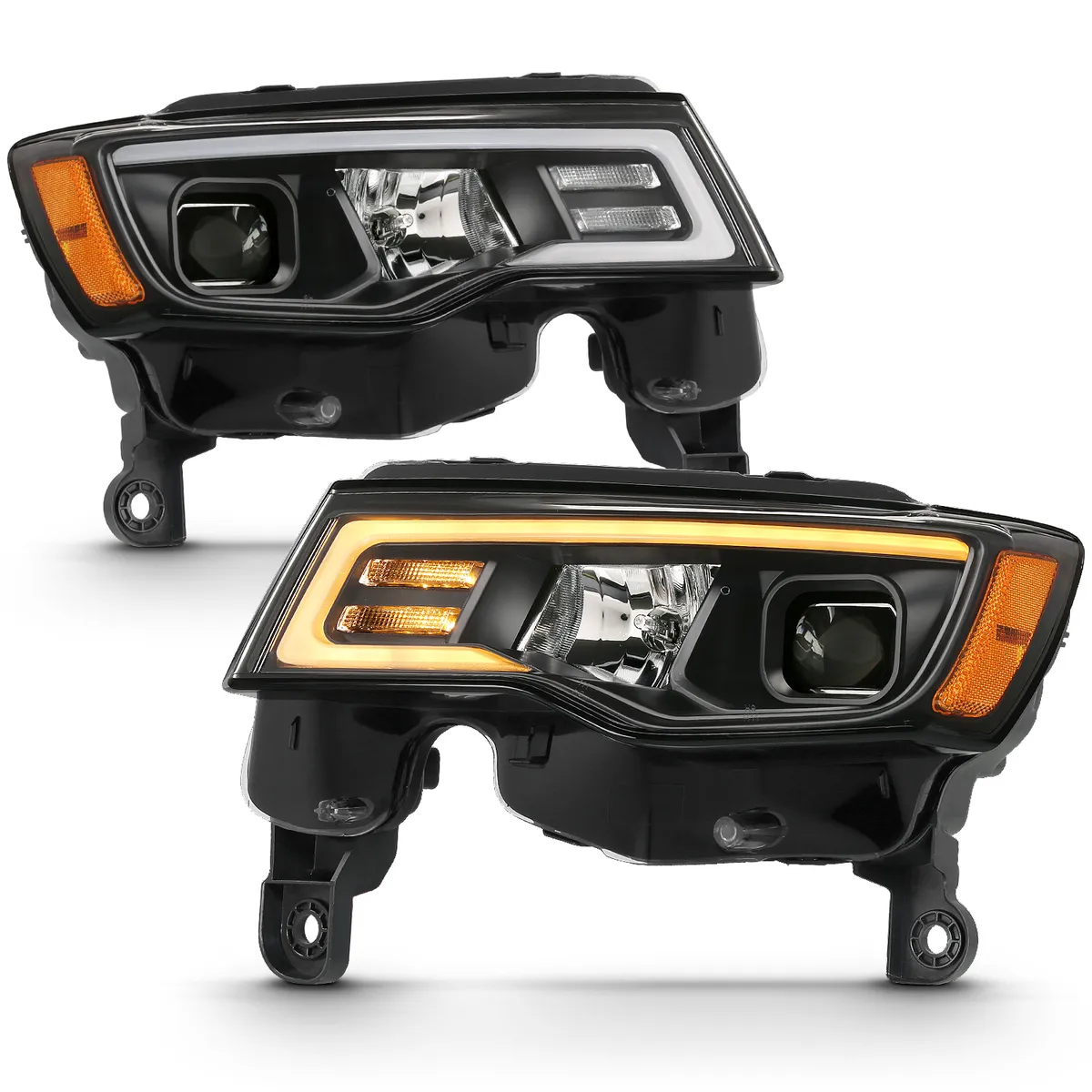 Jeep Grand Cherokee 17-22 Projector Switchback LED Plank Style Headlights Black (Not For HID Models) product image