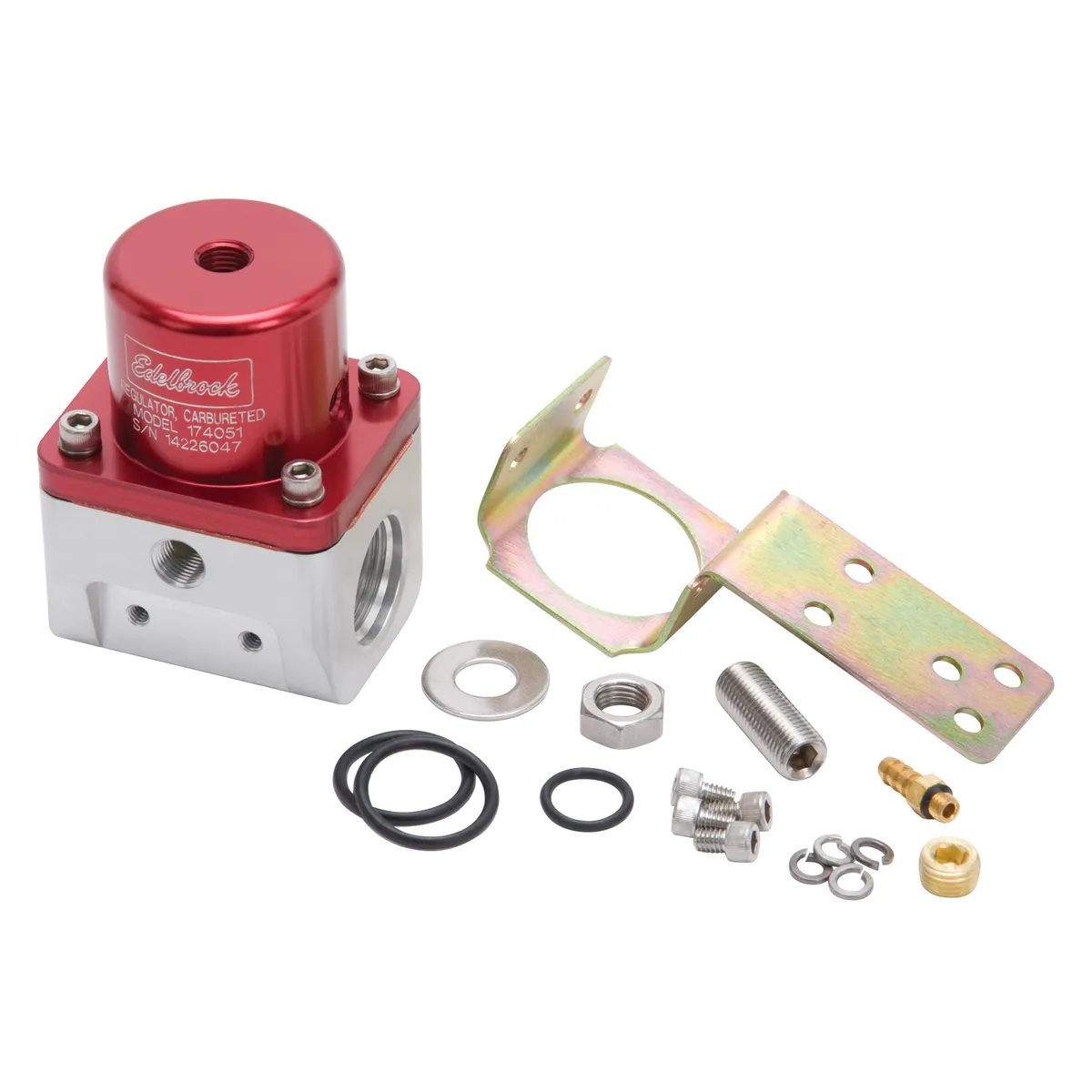 Edelbrock 174051 Carbureted Adjustable Bypass Fuel Pressure Regulator (180 GPH) in Red Finish product image