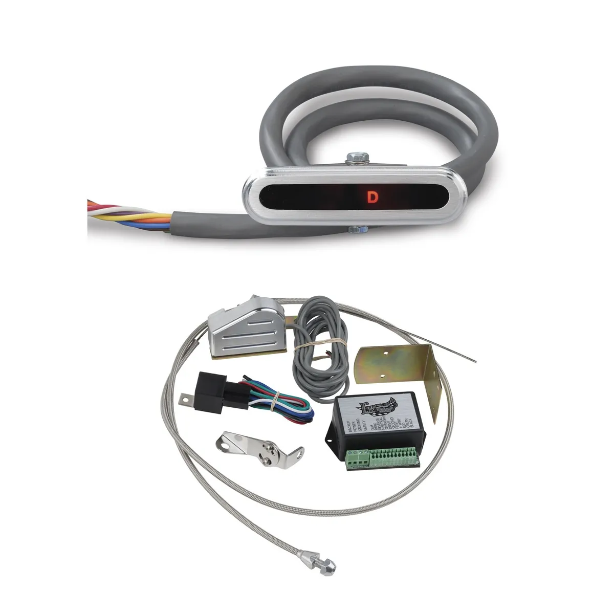 Cable Operated Dash Indicator Kit; Brushed Finish; w/Sensor Kit; Aluminum LED; Horizontal; For GM 700-R4/4L60; Billet Aluminum; product image