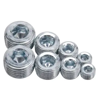 Edelbrock Fittings, Pipe Plug Kit, Internal Allen Head, 1/8", 1/4" 3/8", 1/2", NPT, Set of 8, Clear Anodize