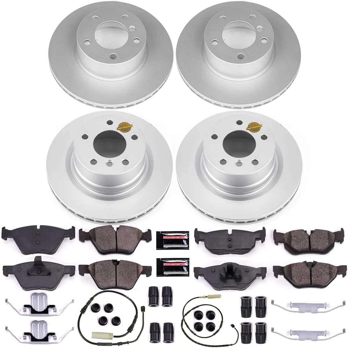 Z23 Sport Geomet Coated Rotor Kit For European Vehicles: Genuine Geomet Fully Coated Rotors; Carbon-Fiber Ceramic Pads W/Hardware; Pad Sensors product image