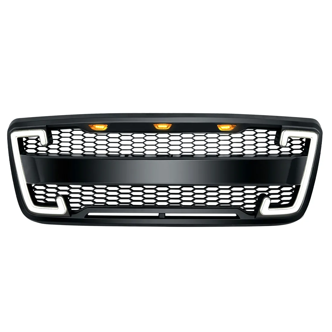 Raptor Style Mesh Grille W/ DRL & Turn Signal Lights - Matte Black For 2004-2008 Ford F150 product image