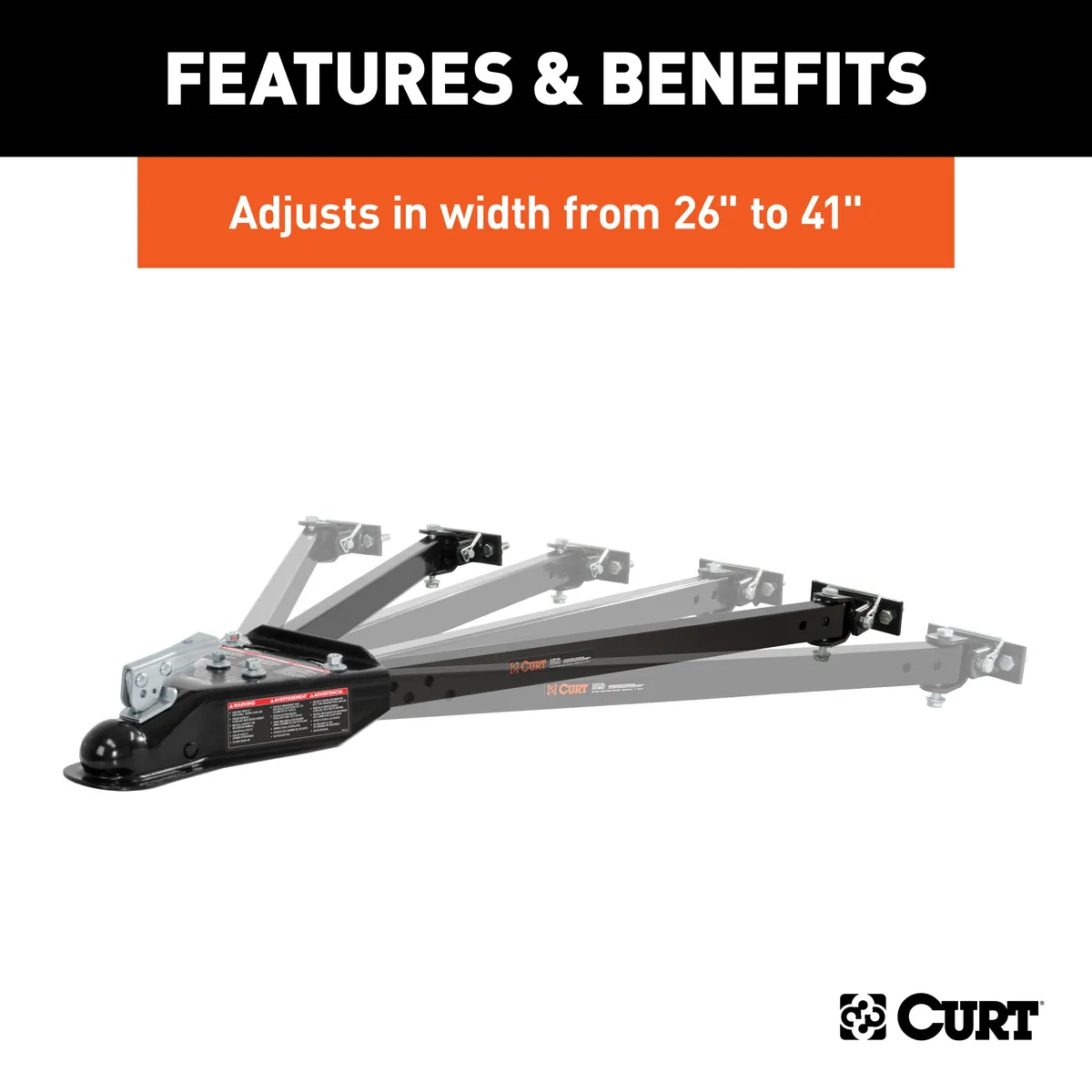 Curt Tow Bar with Adjustable-Width Arms - Car Mount - 2 Inch Ball - 5000 lbs. Safety Cables and Coupler Lock Sold Separately) RockJock 4X4 product image