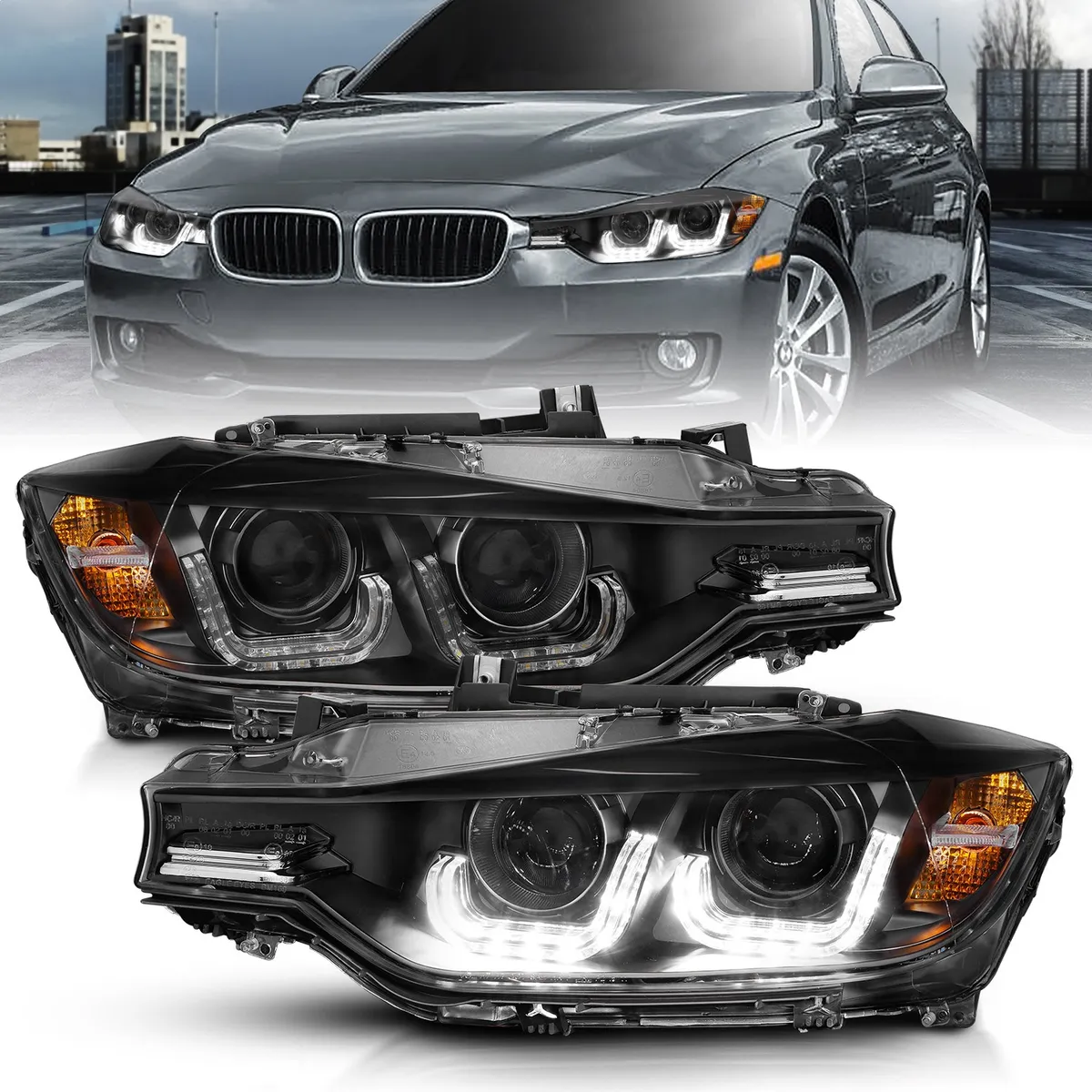 Bmw 3 Series F30 4DR 12-15 Projector U-Bar Headlights Black (For Halogen Model) product image