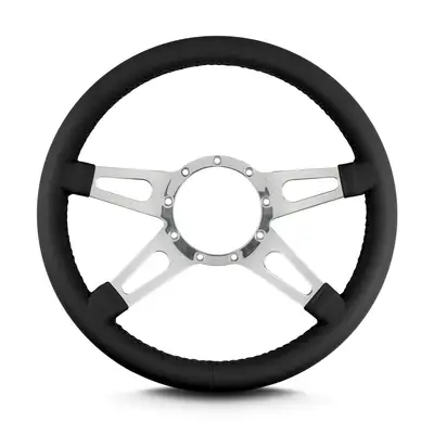 Lokar Lecarra Mark 9 Supreme Steering Wheel; Black; Polished Spokes; 14 in. Standard Grip;