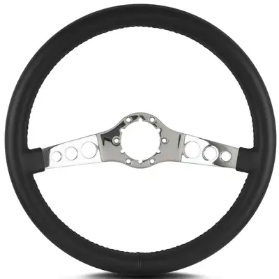 Lokar Lecarra SS Steering Wheel; Black; Polished Spokes; 14 in. Standard Grip;