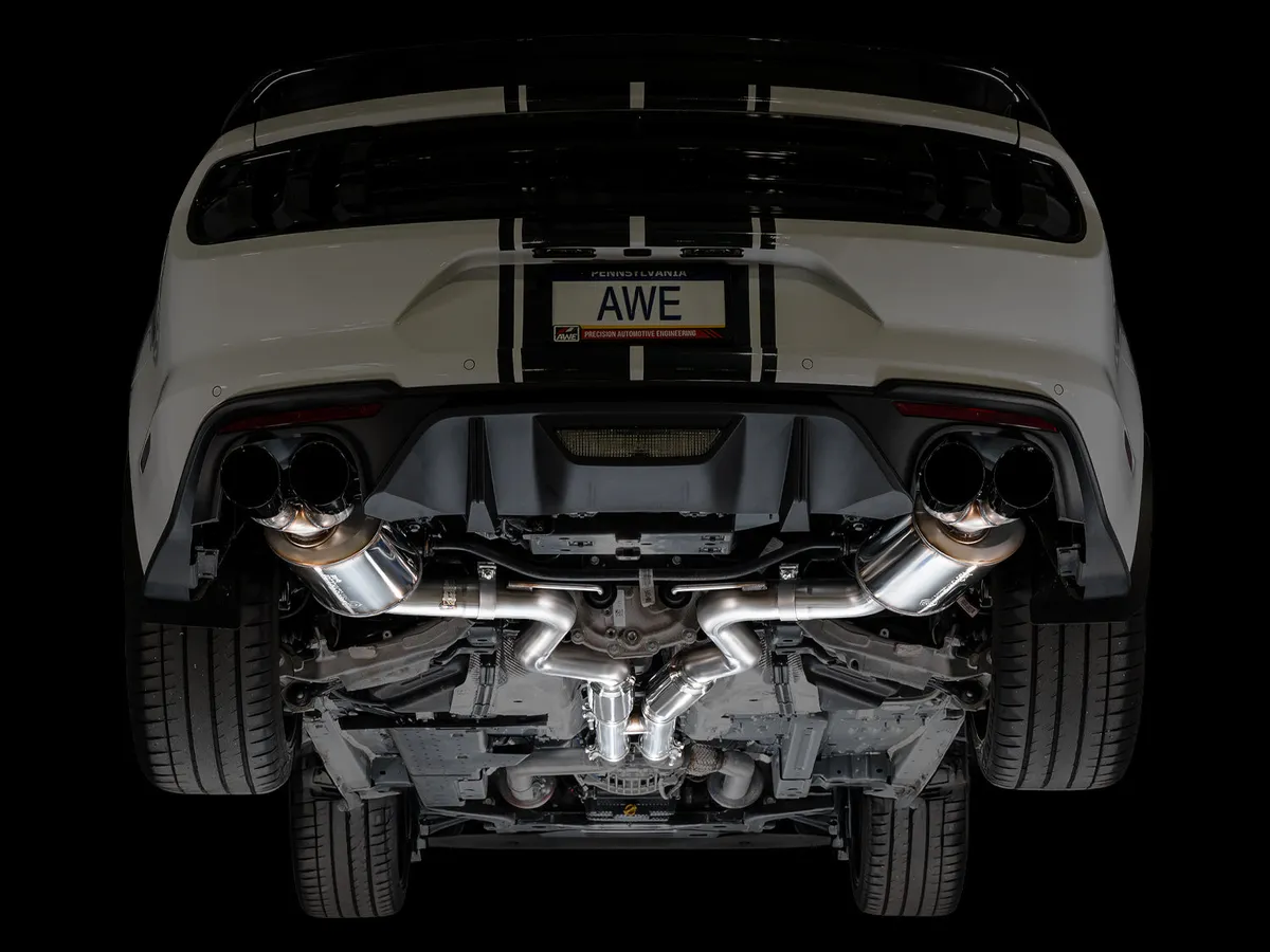 AWE Touring Edition Cat-back Exhaust for the '18-'23 S550 Mustang GT - Quad Chrome Silver Tips product image