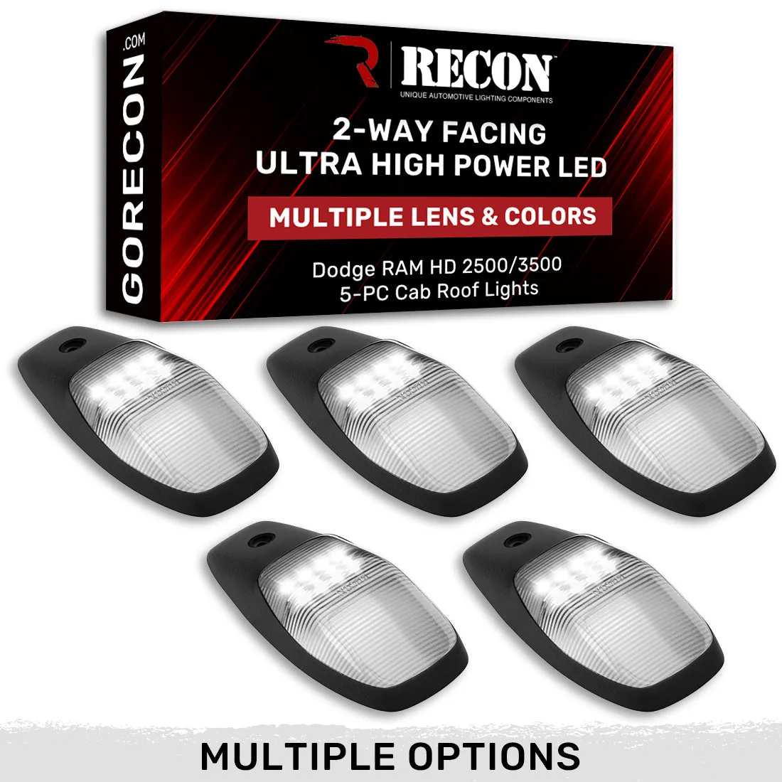 Dodge 19-23 RAM Heavy-Duty 2500 3500 5-Piece Set Smoked Cab Roof Light Lens With 2-Way Forward Rear Facing Amber Ultra High-Power Leds - Attn Plug-N-Play Replacement For OEM Factory Installed Cab Roof Lights product image