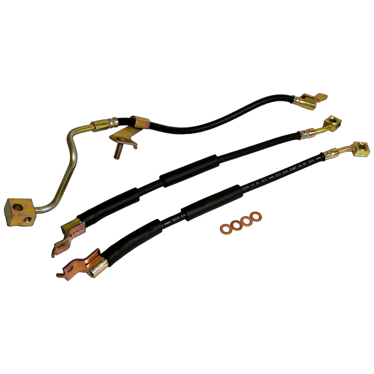 Blacksilvercopper Brake Hose Kit Includes Left And Right Front Hoses Rear Hose to Axle, And 4 Brake Hose Washers product image