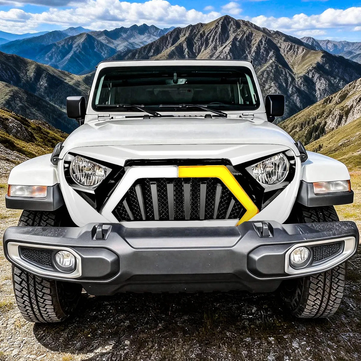 Goliath Grille W/ LED DRL and Turn Signals - White & Black For 18+ Jeep Wrangler JL & Gladiator JT | In Stock On Apr 30 product image