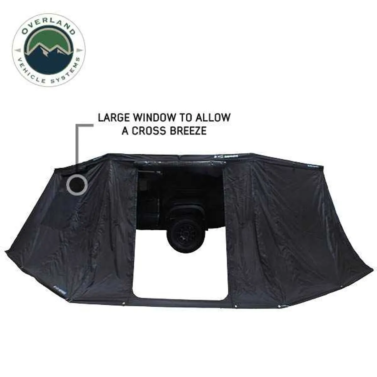 Overland Vehicle Systems XD Nomadic 270 - Awning Wall 3 W/Black Out, Driver Side, Black Body, Black Trim W/Storage Bag Overland Vehicle Systems