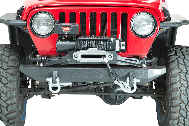 Jeep TJ Winch Plate Steel 97-06 Wrangler TJ Black Textured Powdercoat Piranha Series Fishbone Offroad product image