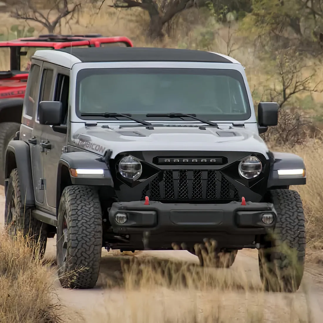 Demon Grille W/ Led Off-Road Lights - Glossy Black For 18+ Jeep Wrangler JL & Gladiator JT W/ O Trailcam product image