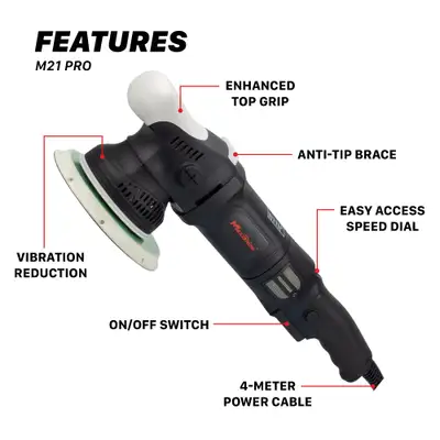 Maxshine USA Random Orbital Polisher | M21 Pro - 6in Plate, 21mm Throw, 1000W