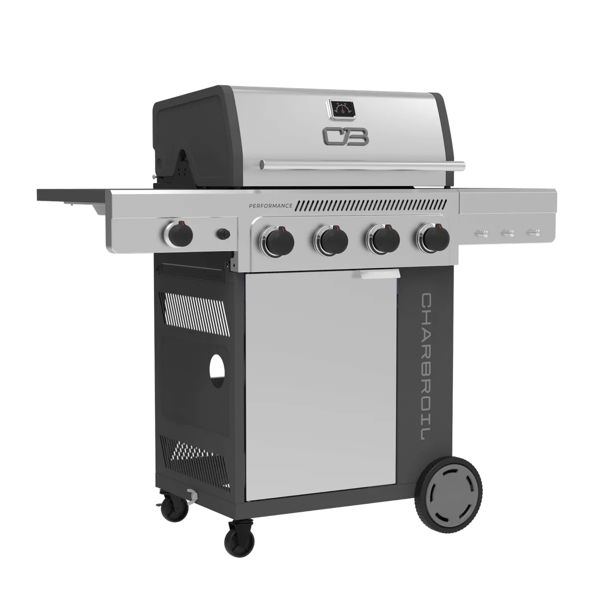 Performance Series™ FlavorMax™ 4 Burner Gas Grill Cabinet with Side Burner Gray Stainless product image