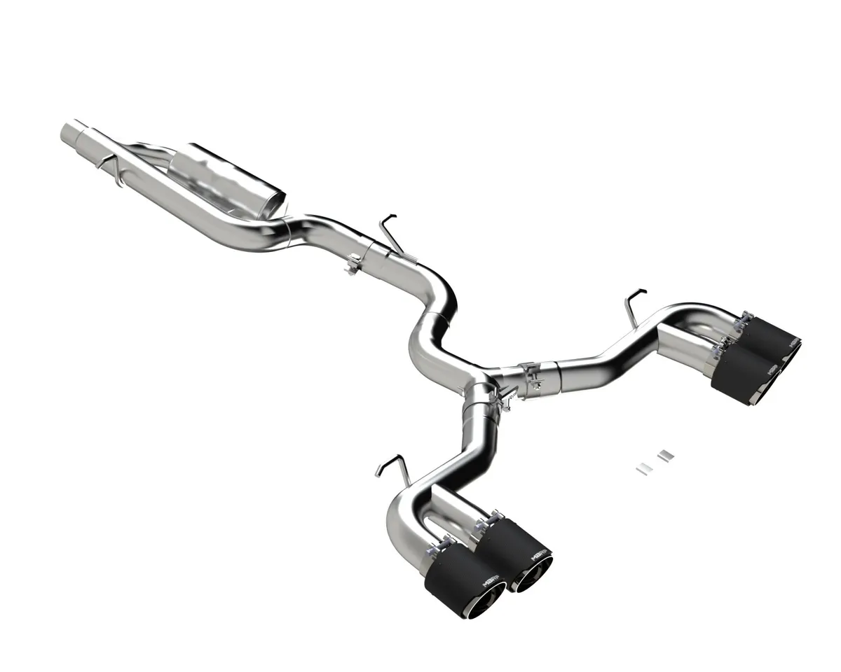 Armor Pro Cat Back Exhaust System; 3 in.; Quad Split Rear Exit; Valve Delete; Quad 4.5 in. Carbon Fiber Tips; 304 Stainless Steel; product image