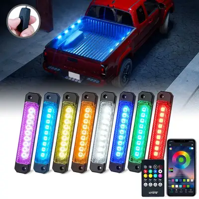 LED Factory Mart Focal Series Truck Bed Bluetooth and Remote Control RGB LED Light 8 Pod Set w/ Switch