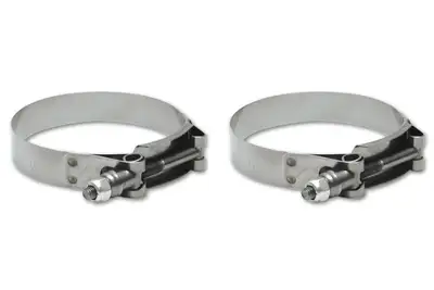 Vibrant Performance T-Bolt Clamps; 3.5 in. To 3.7 in. Clamp Range; 3.25 in. Matching Hose ID; 304 Stainless Steel; Pack Of 2;