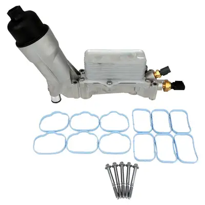 Crown Automotive Jeep Replacement Engine Oil Filter And Cooler Assembly; Incl. Oil Filter And Cap/Oil Cooler/Oil Pressure Sensor/Oil Temperature Sensor/Upper And Lower Intake Manifold Gaskets/Mount Hardware;