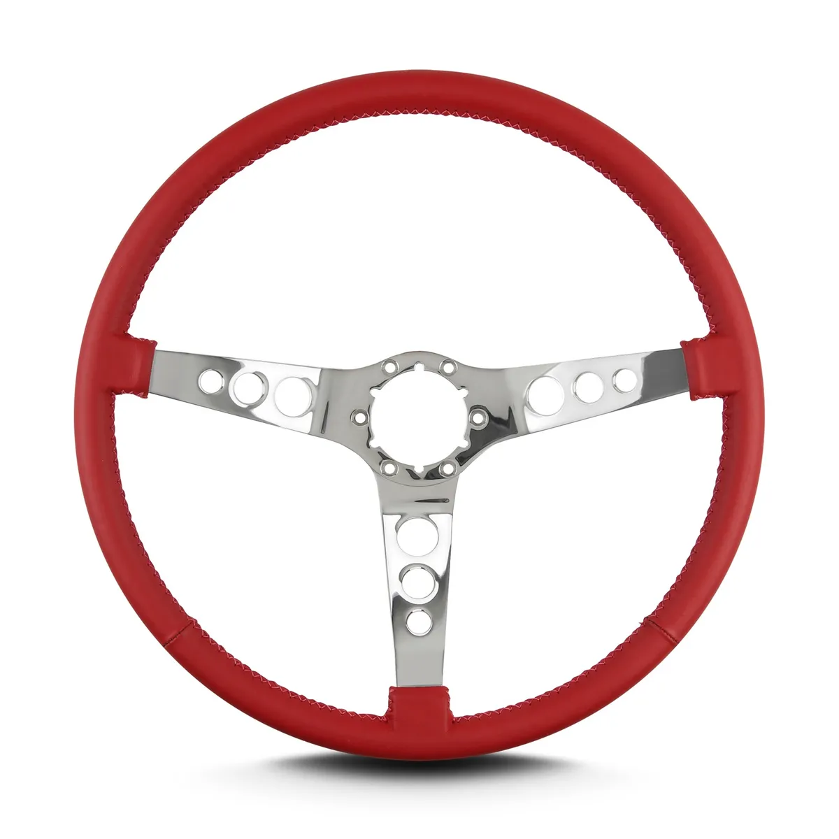 Lokar Lecarra Hot Rod Steering Wheel; Bright Red; Polished Spokes; 15 in. Thin Grip;