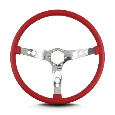 Lokar Lecarra Hot Rod Steering Wheel; Bright Red; Polished Spokes; 15 in. Thin Grip;