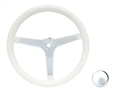 Grant Classic Series Steering Wheel; 14 3/4 in. Diameter 3 1/2 in. Dish; White Grip; Chrome 3-Spoke Design;
