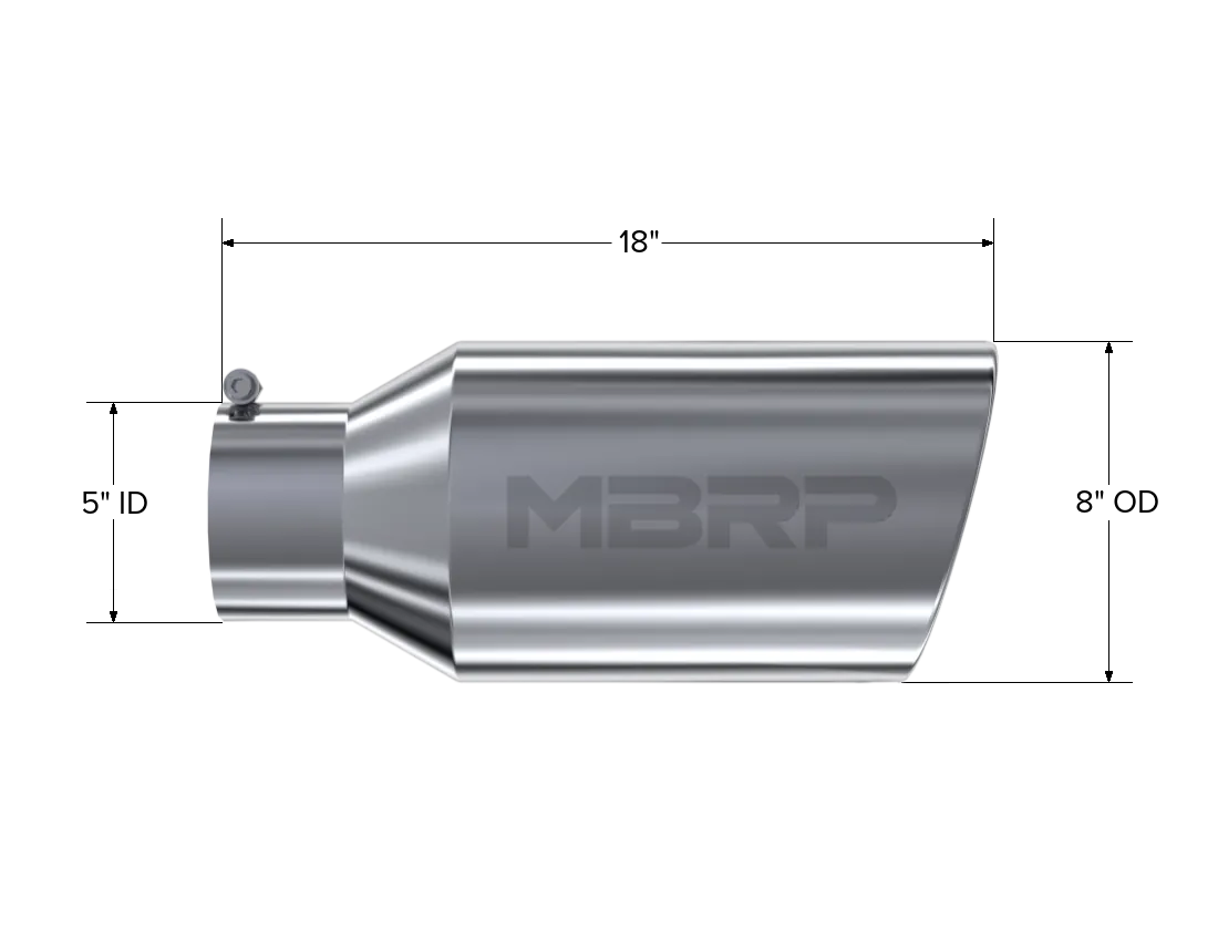 Armor Pro Exhaust Tip; 5 in. Inlet Diameter; 8 in. Outlet Diameter; 18 in. Length; Rolled End; T304 Stainless Steel; Mirror Polished; product image