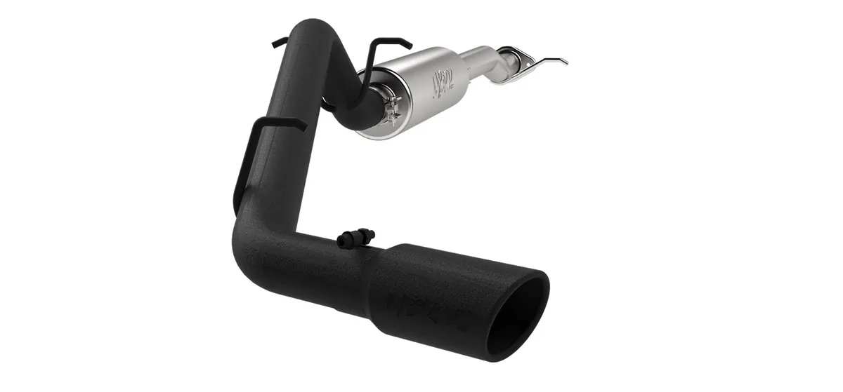 Armor BLK Cat Back Exhaust System; 3 in.; Incl. Front Pipe/Muffler/Tailpipe/Hardware/4 in. OD Tip; Single Side Exit; Black Coated; product image